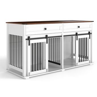 KWPZQEB 63'' Large Dog Crate Furniture for Double Dogs with 2 Drawers & Sliding Door for Indoor