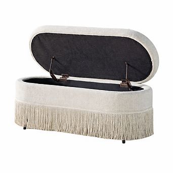 Lufeiya Oval Upholstered Storage Ottoman with Lift Top Lid and Metal Legs, Fabric Footrest Bench