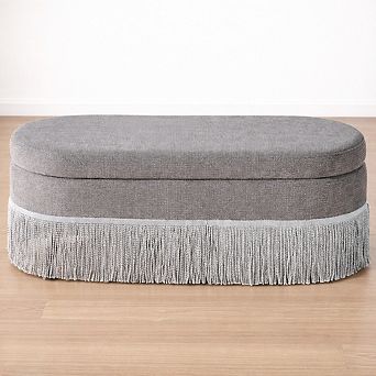 Lufeiya Oval Upholstered Storage Ottoman with Lift Top Lid and Metal Legs, Fabric Footrest Bench