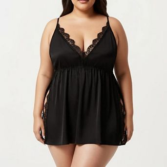 Women's Plus Size Babydoll Chemise Lace Trim Nightgown Adjustable Strap Flowy Sleep Dress