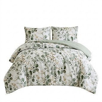 Seersucker Botanical Comforter Set 3 pc Reversible Microfiber Bedding