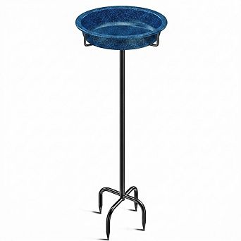 10.5 inch Freestanding Bird Bath Bowl Outdoor Garden Feeder Detachable Blue 1 pc