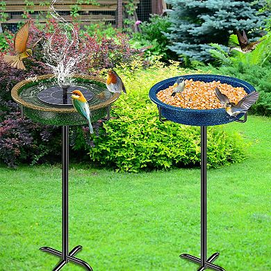 10.5 inch Freestanding Bird Bath Bowl Outdoor Garden Feeder Detachable Blue 1 Piece