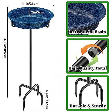 10.5 inch Freestanding Bird Bath Bowl Outdoor Garden Feeder Detachable Blue 1 Piece