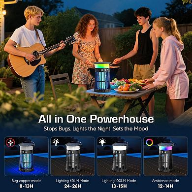 3-in-1 Light & SOS Solar Insect Killer 3500V Grid, Auto On/Off for Patio/Garden