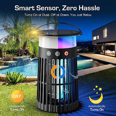 3-in-1 Light & SOS Solar Insect Killer 3500V Grid, Auto On/Off for Patio/Garden