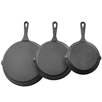 3 pc Cast Iron Skillet Frying Pan Set 6 8 10 in Handle Pre-Seasoned Black