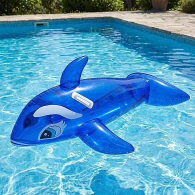 Dolphin Shaped Inflatable Pool Float Ride On Raft with Side Handles Durable PVC Water Float
