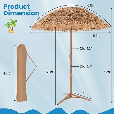 6.5 Foot Thatched Tiki Umbrella with Foldable Stand and Tilt Function
