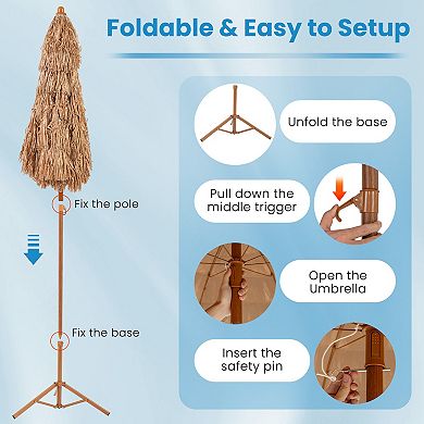 6.5 Foot Thatched Tiki Umbrella with Foldable Stand and Tilt Function