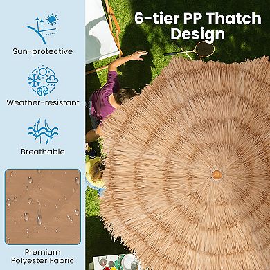 6.5 Foot Thatched Tiki Umbrella with Foldable Stand and Tilt Function
