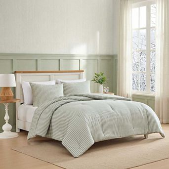 Laura Ashley Tonias Ticking Stripe Green King Comforter Set