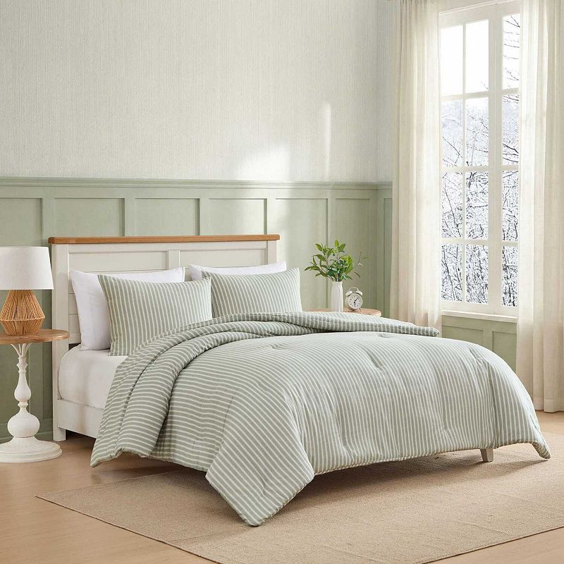Laura Ashley Tonias Ticking Stripe Green King Comforter Set