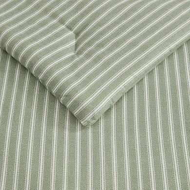 Laura Ashley Tonias Ticking Stripe Green King Comforter Set