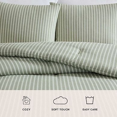 Laura Ashley Tonias Ticking Stripe Green King Comforter Set