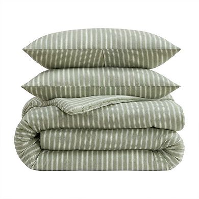 Laura Ashley Tonias Ticking Stripe Green King Comforter Set