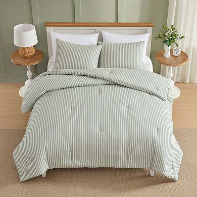 Laura Ashley Tonias Ticking Stripe Green King Comforter Set