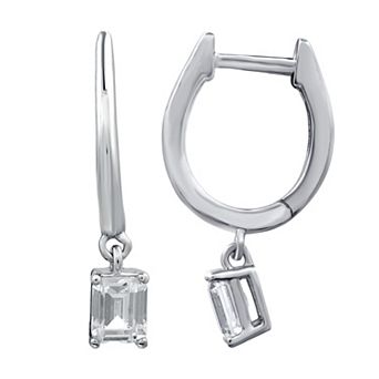 Diamond Essentials Sterling Silver 3/4 Carat T.W. Emerald Cut Lab Grown Diamond Solitaire Dangle Hoop Earrings