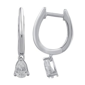 Diamond Essentials Sterling Silver 3/4 Carat T.W. Pear Cut Lab Grown Diamond Solitaire Dangle Hoop Earrings
