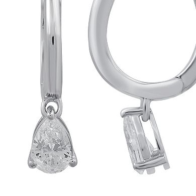 Diamond Essentials Sterling Silver 3/4 Carat T.W. Pear Cut Lab Grown Diamond Solitaire Dangle Hoop Earrings