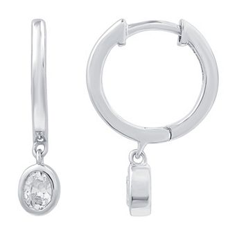 Diamond Essentials Sterling Silver 3/8 Carat T.W. Oval Cut Lab Grown Diamond Solitaire Dangle Hoop Earrings