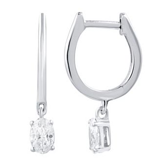 Diamond Essentials Sterling Silver 3/4 Carat T.W. Oval Cut Lab Grown Diamond Solitaire Dangle Hoop Earrings
