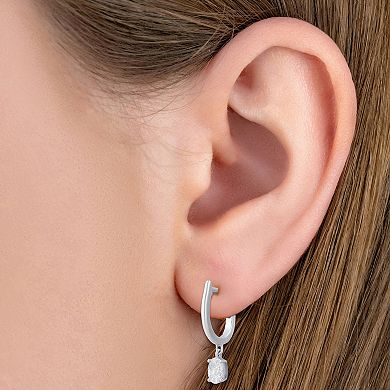 Diamond Essentials Sterling Silver 3/4 Carat T.W. Oval Cut Lab Grown Diamond Solitaire Dangle Hoop Earrings