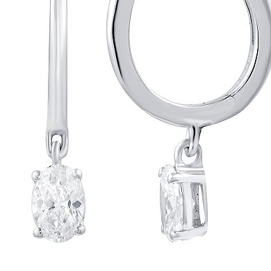 Diamond Essentials Sterling Silver 3/4 Carat T.W. Oval Cut Lab Grown Diamond Solitaire Dangle Hoop Earrings