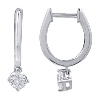 Diamond Essentials Sterling Silver 3/4 Carat T.W. Round Lab Grown Diamond Solitaire Dangle Hoop Earrings
