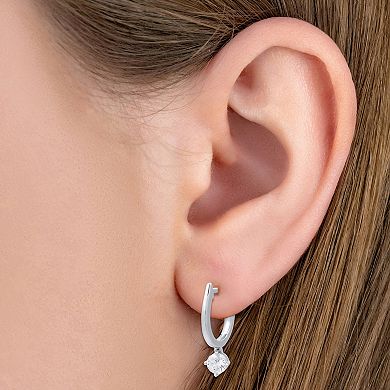 Diamond Essentials Sterling Silver 3/4 Carat T.W. Round Lab Grown Diamond Solitaire Dangle Hoop Earrings
