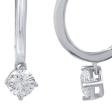 Diamond Essentials Sterling Silver 3/4 Carat T.W. Round Lab Grown Diamond Solitaire Dangle Hoop Earrings