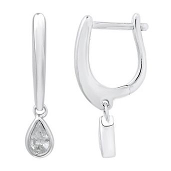 Diamond Essentials Sterling Silver 3/8 Carat T.W. Pear Cut Lab Grown Diamond Solitaire Dangle Hoop Earrings