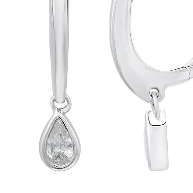 Diamond Essentials Sterling Silver 3/8 Carat T.W. Pear Cut Lab Grown Diamond Solitaire Dangle Hoop Earrings