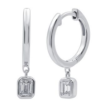 Diamond Essentials Sterling Silver 3/8 Carat T.W. Emerald Cut Lab Grown Diamond Solitaire Dangle Hoop Earrings