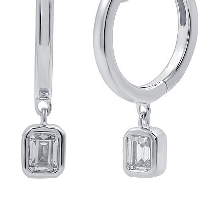 Diamond Essentials Sterling Silver 3/8 Carat T.W. Emerald Cut Lab Grown Diamond Solitaire Dangle Hoop Earrings
