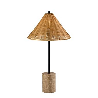 ADESSO Rayne Dimmable Table Lamp with Rattan Shade and Marble Base