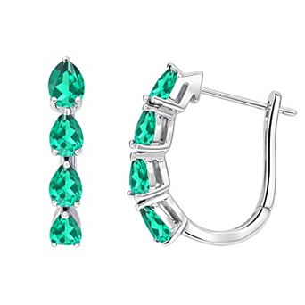 MASTERPIECE Sterling Silver Lab-Created Emerald Pear Hoop Earrings