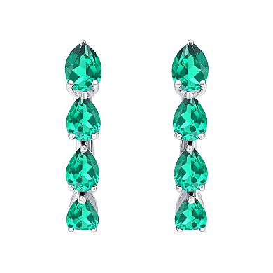 MASTERPIECE Sterling Silver Lab-Created Emerald Pear Hoop Earrings