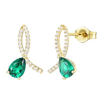 MASTERPIECE 14k Gold Over Silver Lab-Created Emerald Earrings