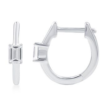 Diamond Essentials Sterling Silver 3/8 Carat T.W. Emerald Cut Lab Grown Diamond Solitaire Hoop Earrings