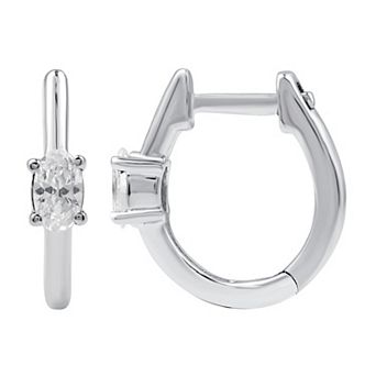 Diamond Essentials Sterling Silver 3/8 Carat T.W. Oval Cut Lab Grown Diamond Solitaire Hoop Earrings