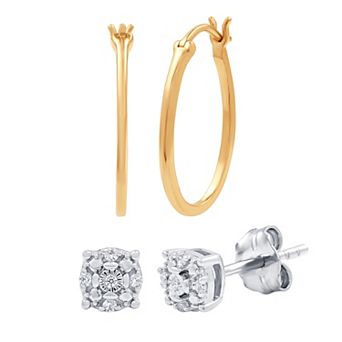 Diamond Essentials Lab Grown Diamond Accent Hoop & Stud Earring Set