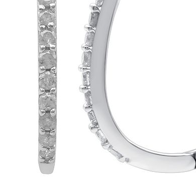 Diamond Essentials Sterling Silver 1/4 Carat T.W. Lab Grown Diamond Slim Hoop Earrings