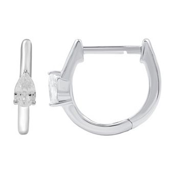 Diamond Essentials Sterling Silver 3/8 Carat T.W. Pear Cut Lab Grown Diamond Solitaire Hoop Earrings