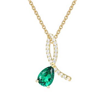 MASTERPIECE 14k Gold Flash Plated Over Silver Lab-Created Emerald Ribbon Pendant Necklace