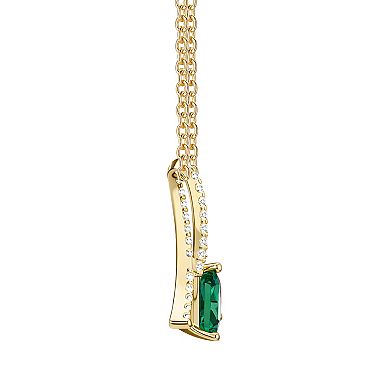 MASTERPIECE 14k Gold Flash Plated Over Silver Lab-Created Emerald Ribbon Pendant Necklace