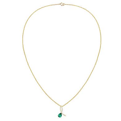 MASTERPIECE 14k Gold Flash Plated Over Silver Lab-Created Emerald Ribbon Pendant Necklace