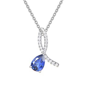 MASTERPIECE Rhodium Over Silver Lab-Created Sapphire Ribbon Pendant Necklace