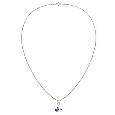 MASTERPIECE Rhodium Over Silver Lab-Created Sapphire Ribbon Pendant Necklace