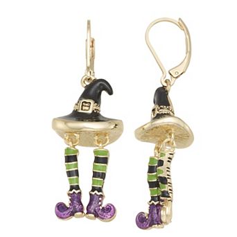 Napier Gold Tone Witch Hat Legs Drop Earrings
